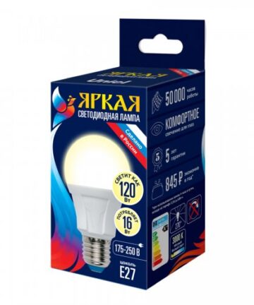 LED-A60 16W/WW/E27/FR/NR Лампа светодиодная. Форма «А», матовая. Серия Norma. Теплый белый свет