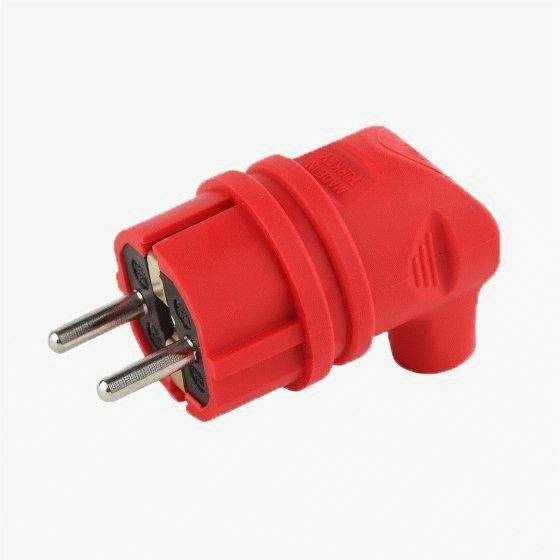 Вилка угловая каучук 2P+PE 1x16A 220-240V IP44 красная AY-KA