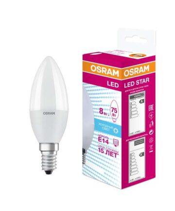 Лампа светодиодная LED Star Classic B 75 8W/840 8Вт свеча матовая 4000К нейтр. бел. E14 806лм 220-24