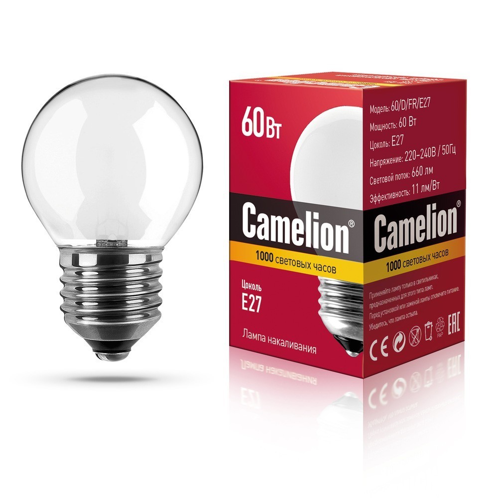 MIC Camelion 60/D/FR/E27 (Эл.лампа накаливания с матовой колбой, сфера) 9871