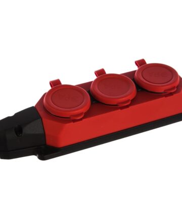 Колодка ОУ тройная 3 гнезда с загл.каучук 16A 220-240V IP44 K-3e-RED-IP44 красная ЭРА 5070