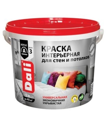КРАСКА АКРИЛОВАЯ "DALI" ИНТЕРЬЕРНАЯ БЕЛОСНЕЖНАЯ 5 Л (1) "РОГНЕДА"
