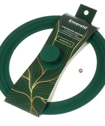 Крышка для посуды стекло 24/26/28см "Emerald", кнопка силикон, зеленая DANIKS GLM-242628-2