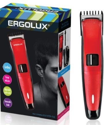 Триммер беспроводной д/волос и бороды ERGOLUX ELX-HT01-C43 3W, щетка + смазка, з/у 220-240V, красный