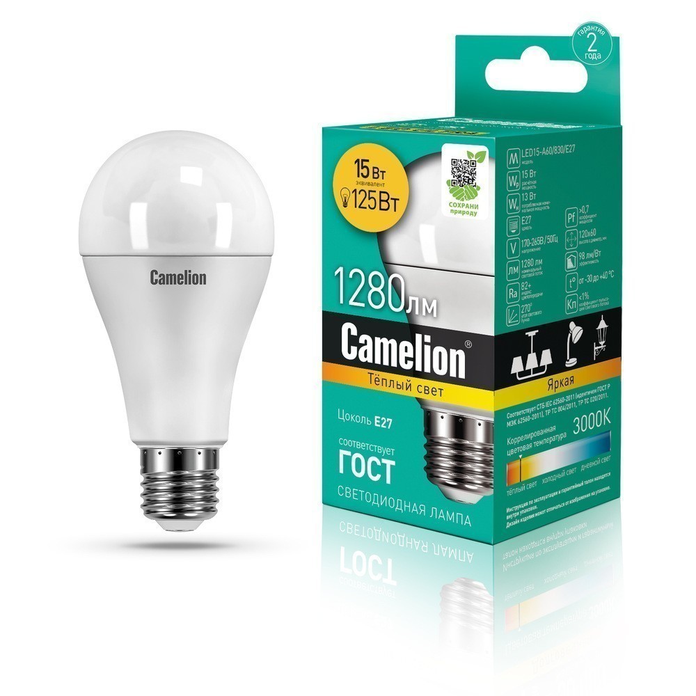 Camelion LED15-A60/830/E27 (Эл.лампа светодиодная 15Вт 220В) 12185