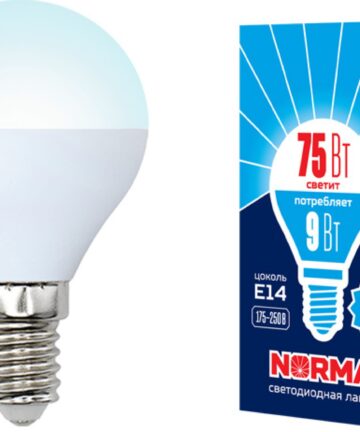 LED-G45-9W/NW/E14/FR/NR Лампа светодиодная . Форма "шар",матовая. Серия Norma, Белый свет. Volpe