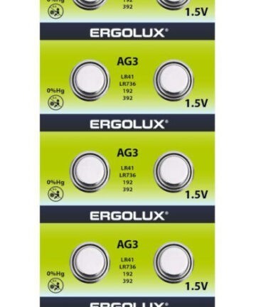 Батарейка ERGOLUX AG3 (G3/G03/LR736/LR41/92A/192/392A) BL10 1шт