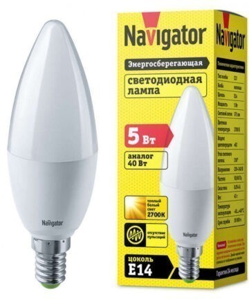 Лампа светодиодная 94 480 NLL-P-C37-5-230-2/7K-E14 Navigator 94480