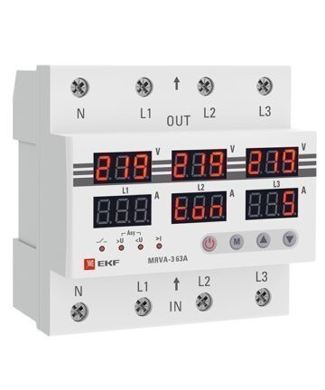 Реле напряжения и тока трехфазное с дисплеем MRVA-3 63A EKF
