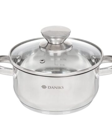 Кастрюля нерж 1,5/1,6л "Оптима", стекл.крышка, индукция DANIKS GS-01201-16CA