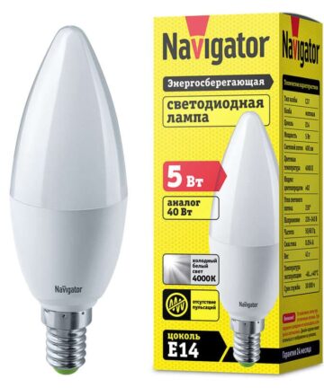 Лампа светодиодная 94 482 NLL-P-C37-5-230-4K-E14 Navigator 94482