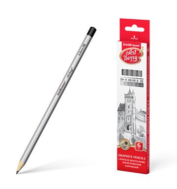 Чернографитные шестигранные карандаши ArtBerry® 2H, H, HB, HB, B, 2B (в коробке 6 шт.) 45389