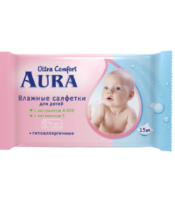 Влажные салфетки для детей "AURA ULTRA COMFORT" 15шт