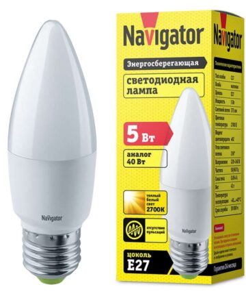 Лампа светодиодная 94 481 NLL-P-C37-5-230-2/7K-E27 Navigator 94481