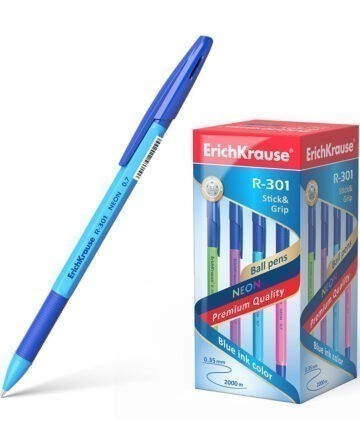 Ручка шариковая ErichKrause® R-301 Neon Stickamp;Grip 0.7, цвет чернил синий 42751