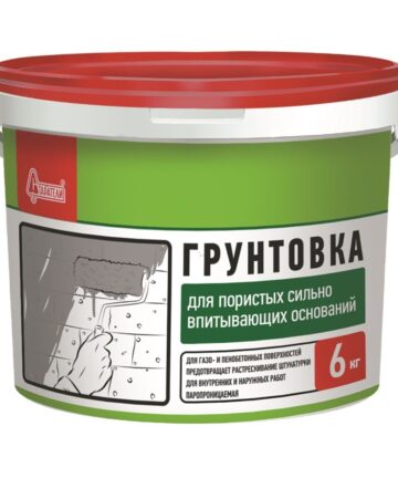 Грунтовка для ПОРИСТЫХ СИЛЬНО ВПИТЫВАЮЩИХ ОСНОВАНИЙ 6 КГ "СТАРАТЕЛИ"
