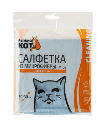 Салфетка для стекла 30*30см, микрофибра, голубая РЫЖИЙ КОТ М-05 310211