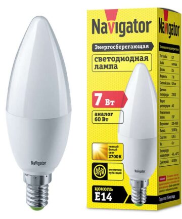 Лампа светодиодная 94 491 NLL-P-C37-7-230-2/7K-E14 Navigator 94491