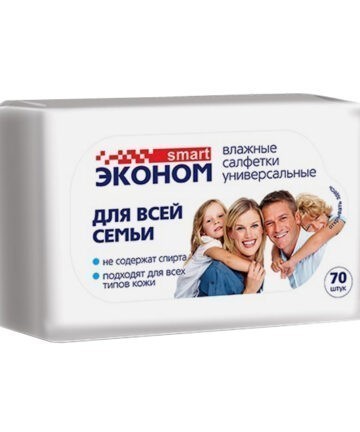Влажные салфетки "Эконом SMART" ДЛЯ ВСЕЙ СЕМЬИ в упаковке 70шт