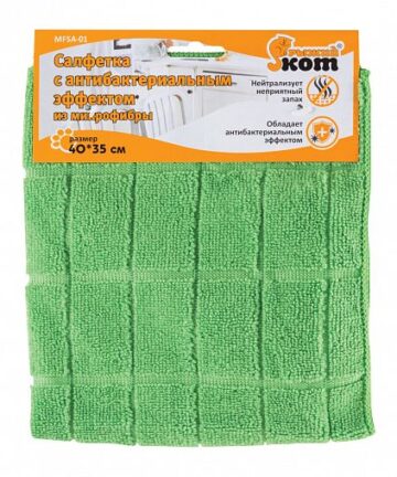 Салфетка для уборки 40*35см, антибактериальная, микрофибра РЫЖИЙ КОТ MFSA-01