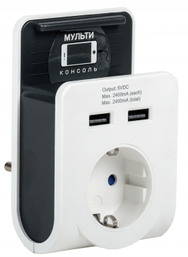 АДАПТЕР Т-02/01 1 РОЗЕТКА, 2 USB 2,4А, БЕЛЫЙ "IEK"