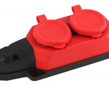 Колодка ОУ двойная 2 гнезда с загл.каучук 16A 220-240V IP44 K-2e-RED-IP44 красная ЭРА 5049