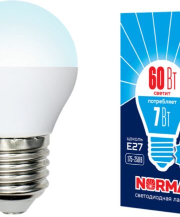 LED-G45-7W/NW/E27/FR/NR Лампа светодиодная . Форма "шар",матовая. Серия Norma, Белый свет. Volpe