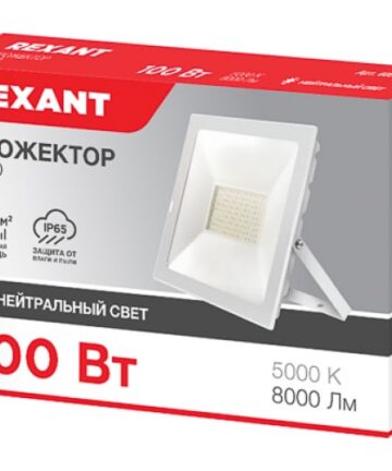 Прожектор светодиодный СДО 100Вт 5000К, 8000Лм, белый корпус REXANT 605-027