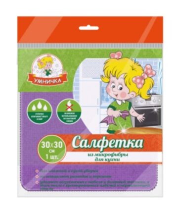 Салфетка бытовая 30*30см, микрофибра УМНИЧКА CM30-K-LB